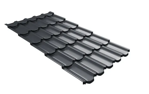 Металлочерепица квинта плюс с 3D резом 0,5 PurLite Мatt RAL 7024 мокрый асфальт купить в Березниках